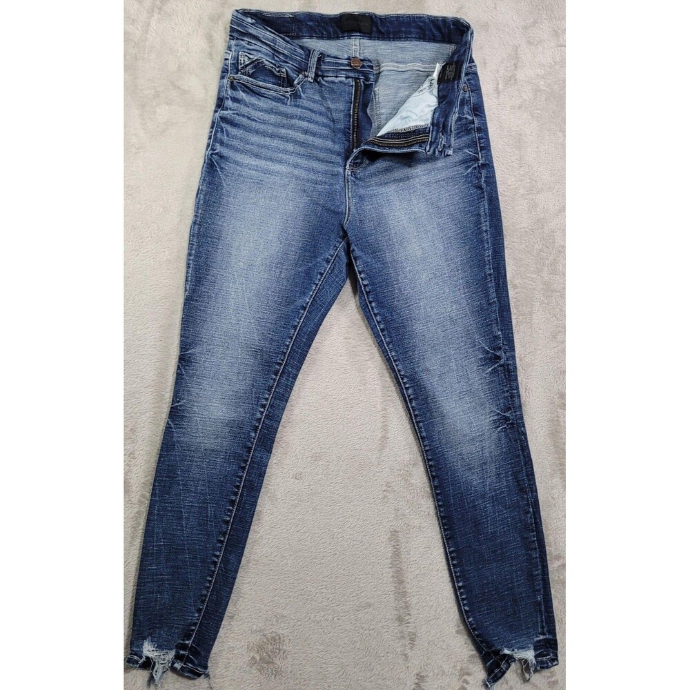 Buckle Black Ankle Skinny Jeans Womens 29x27 Blue Med Wash Distressed Fringe